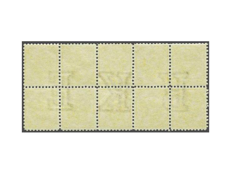 Coat of Arms 2 kreuzer yellow typographic printing perforated 10½ in block of 10 with reversed watermark letters RKE, very fi