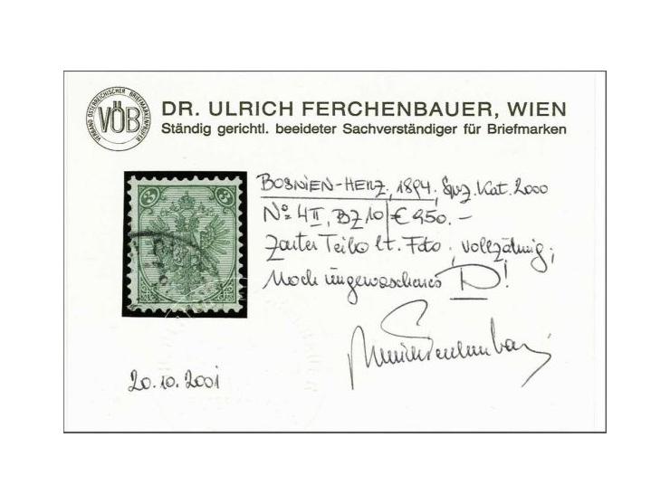 Coat of Arms 3 kreuzer green typographic printing perforated 10, very fine with 2001 Ulrich Ferchenbauer certificate, cat.v. 