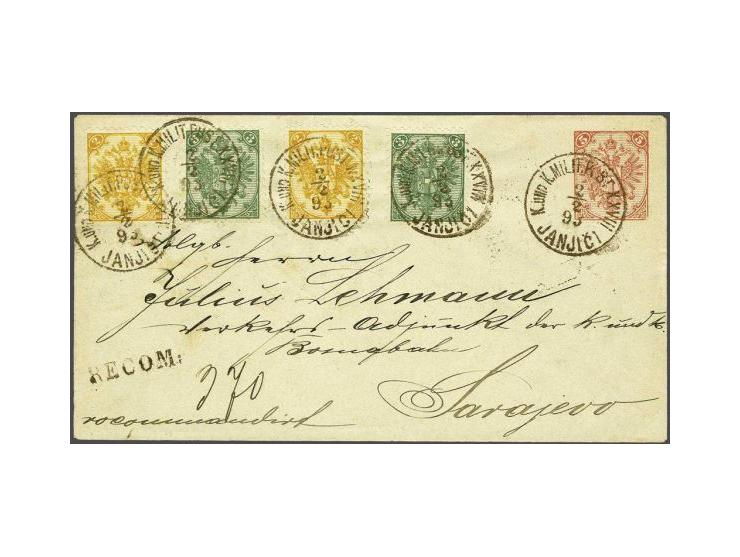 Coat of Arms 2 kreuzer yellow lithographic printing perforated 10½ (2x) and 3 kreuzer green lithographic printing perforated 