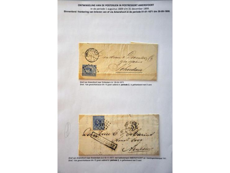 postgeschiedenis Amersfoort en omgeving 1814-1900 (ca. 120 ex.) w.b. o.a. emissies 1864, 1867 en 1872 op poststuk, punt- (nrs
