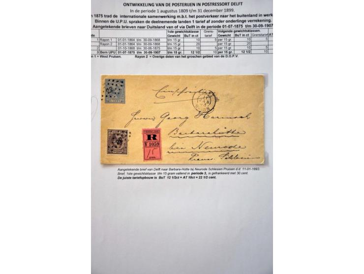 postgeschiedenis Delft en omgeving 1789-1900 (ca. 115 ex.) w.b. o.a. emissies 1864 en 1867 op brief, 2x nr. 1 met halfrond-fr