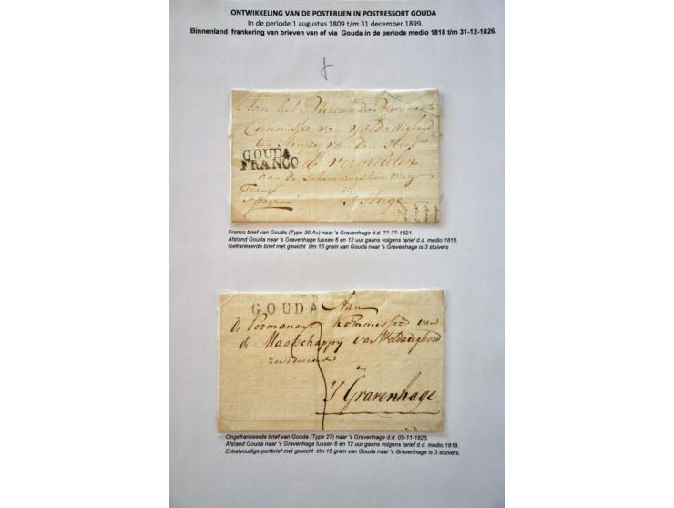 postgeschiedenis Gouda en omgeving tot ongeveer 1900 (ca. 110 ex.) met o.a. voorfilatelie (w.b. 2x posthoorn), 1e, 2e en 3e e