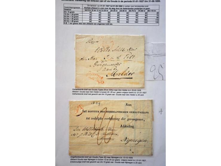 postgeschiedenis Gouda en omgeving tot ongeveer 1900 (ca. 110 ex.) met o.a. voorfilatelie (w.b. 2x posthoorn), 1e, 2e en 3e e