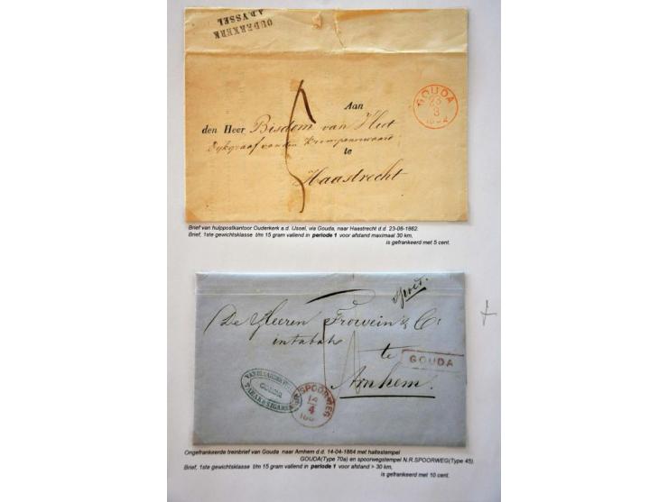 postgeschiedenis Gouda en omgeving tot ongeveer 1900 (ca. 110 ex.) met o.a. voorfilatelie (w.b. 2x posthoorn), 1e, 2e en 3e e