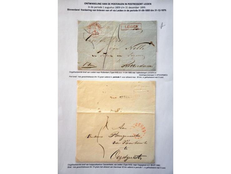 postgeschiedenis Leiden en omgeving tot ca. 1900 (ca. 220 ex) w.b. o.a. veel voorfilatelie, buitenlandse bestemmingen, expedi