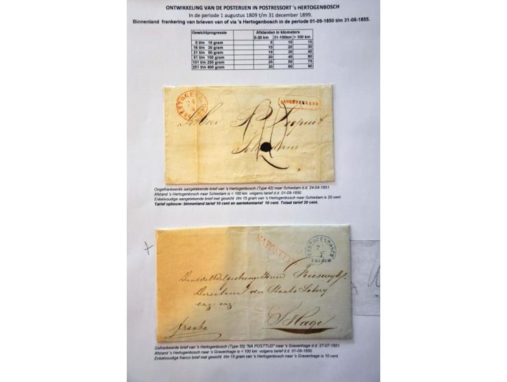 postgeschiedenis Den Bosch en omstreken tot ca. 1900 (ca. 170 ex.) w.b. voorfilatelie, briefkaarten etc. in 3 ringbanden