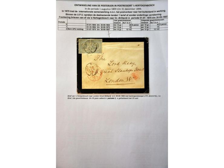 postgeschiedenis Den Bosch en omstreken tot ca. 1900 (ca. 170 ex.) w.b. voorfilatelie, briefkaarten etc. in 3 ringbanden