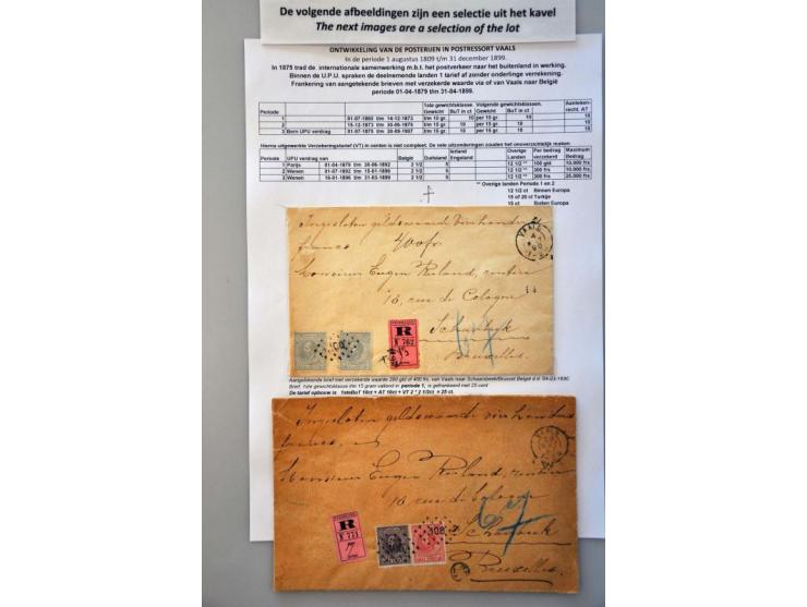 postgeschiedenis provincie Limburg (ca. 80 ex) w.b. voorfilatelie, pakketkaart met nr. 27, nrs. 20 en 26 op aangetekende enve