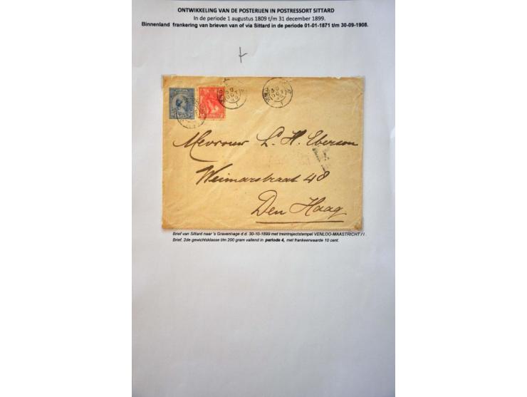postgeschiedenis provincie Limburg (ca. 80 ex) w.b. voorfilatelie, pakketkaart met nr. 27, nrs. 20 en 26 op aangetekende enve
