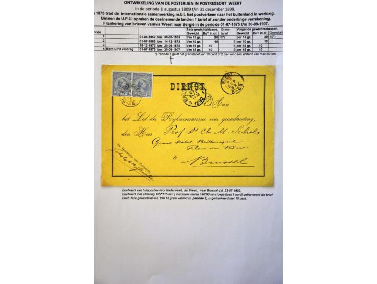 postgeschiedenis provincie Limburg (ca. 80 ex) w.b. voorfilatelie, pakketkaart met nr. 27, nrs. 20 en 26 op aangetekende enve