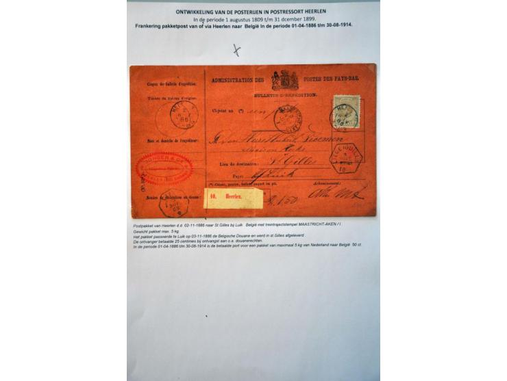 postgeschiedenis provincie Limburg (ca. 80 ex) w.b. voorfilatelie, pakketkaart met nr. 27, nrs. 20 en 26 op aangetekende enve