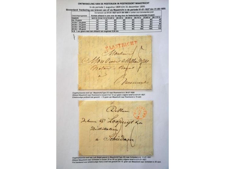 postgeschiedenis Maastricht en omgeving tot ca. 1900 (ca. 110 ex.) w.b. veel voorfilatelie, 1e, 2e en 3e emissie, buitenlands