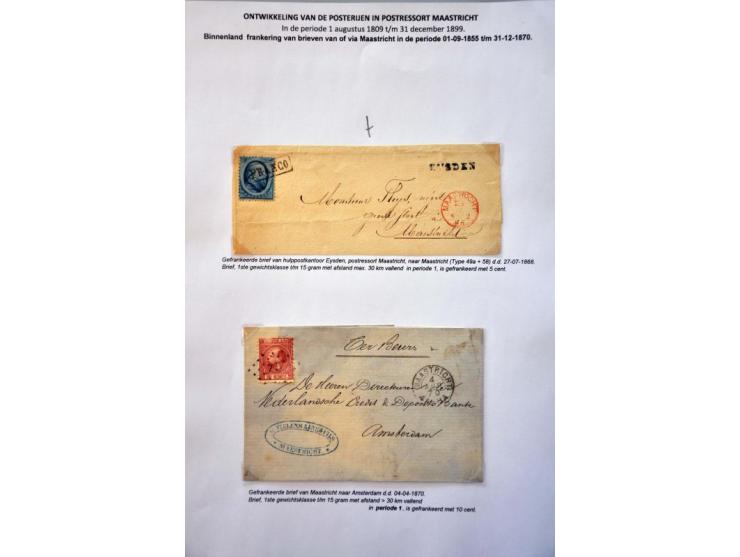 postgeschiedenis Maastricht en omgeving tot ca. 1900 (ca. 110 ex.) w.b. veel voorfilatelie, 1e, 2e en 3e emissie, buitenlands
