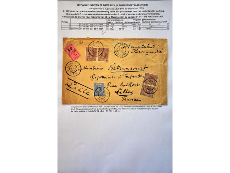 postgeschiedenis Maastricht en omgeving tot ca. 1900 (ca. 110 ex.) w.b. veel voorfilatelie, 1e, 2e en 3e emissie, buitenlands