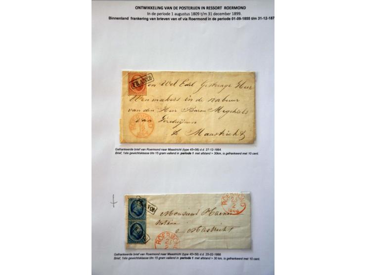 postgeschiedenis Roermond en omgeving tot ca. 1900 (ruim 80 ex.) w.b. o.a. veel postwaardestukken in ringband
