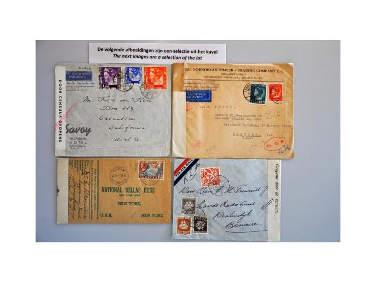 poststukken meest met censuur w.b. betere ex., totaal ruim 90 ex. in doosje