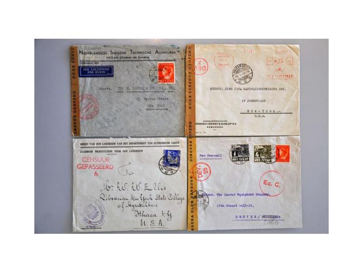 poststukken meest met censuur w.b. betere ex., totaal ruim 90 ex. in doosje