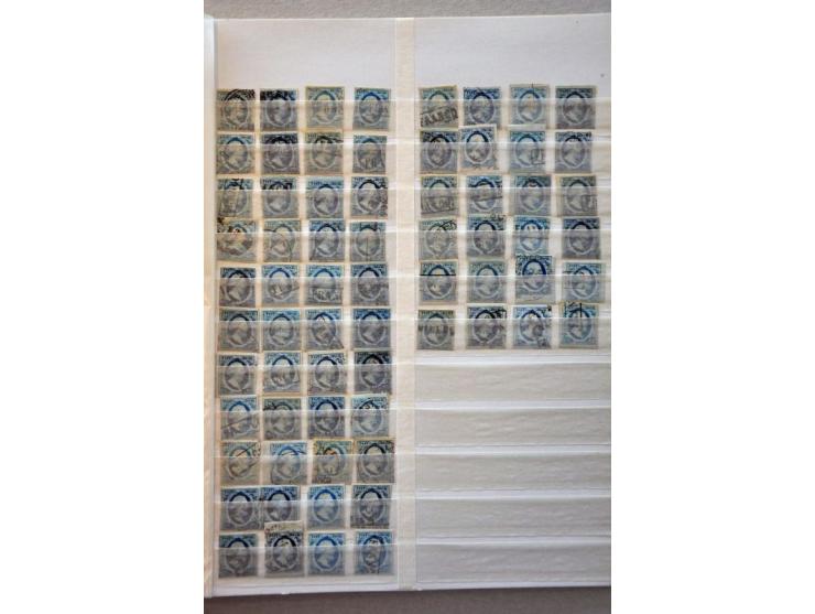 emissie 1852, nrs. 1 (68x w.b. 1`paartje), 2 (87x w.b. 2 paartjes) en 3 (34x w.b. 1 paartje en stempels Harlingen C en Middel