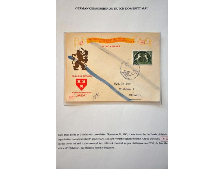5 binnenlandse poststukken 1942-1943 met Duitse censuur (4x Cöln, 1x München) en R-waarde envelop Rotterdam-Calandstraat dece