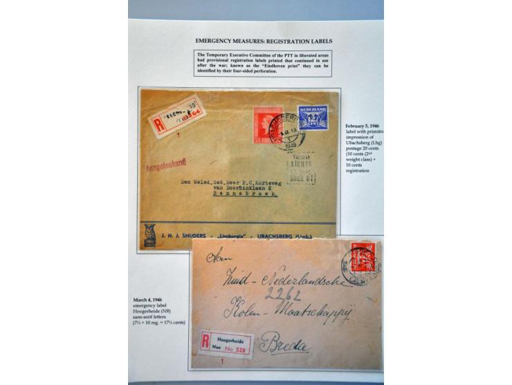 34 poststukken 1945-1947 w.b. van/naar buitenland, censuur, burgemeesterspost en enkele ongebruikte briefkaarten