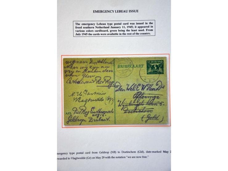 34 poststukken 1945-1947 w.b. van/naar buitenland, censuur, burgemeesterspost en enkele ongebruikte briefkaarten