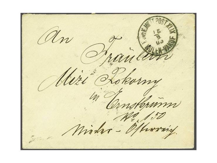 Coat of Arms 5 heller green perforated 12½ in strip of 4 on reverse of cover from Kulen Vakuf 18-9-1905 to Petrovac, very fin
