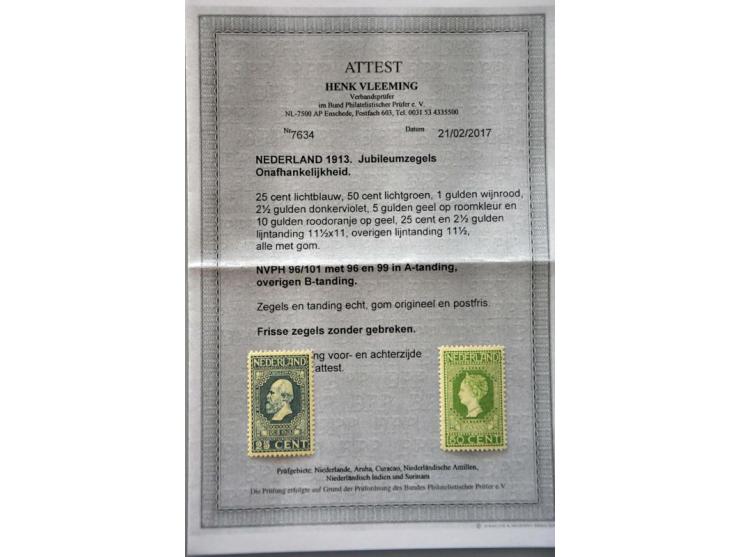 Jubileum 1913 25 cent lichtblauw en 50 cent lichtgroen ** met fotokopie certificaat Vleeming 2017, cat.w. 160