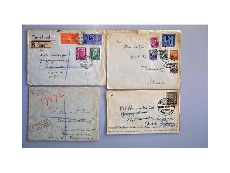 incoming mail, 9 poststukken uit de jaren '30 w.b. uit Hongarije, Japan, Letland, Liechtenstein en Thailand