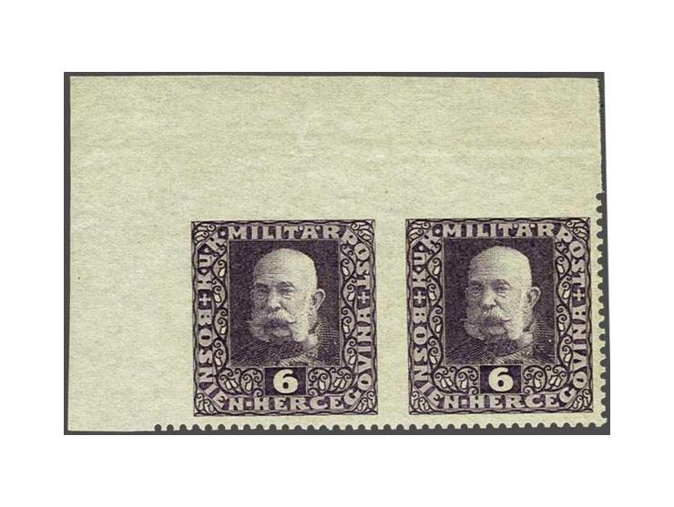 Franz Joseph 6 heller lilac in corner margin pair with variety imperforate at left, top and in between, very fine unmounted m