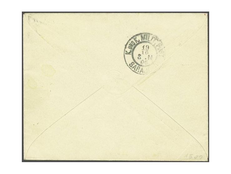 Envelope 10 heller red without watermark Ferchenbauer no. 4b from Rucovica 19-10-1906 to Sarajevo, very fine
