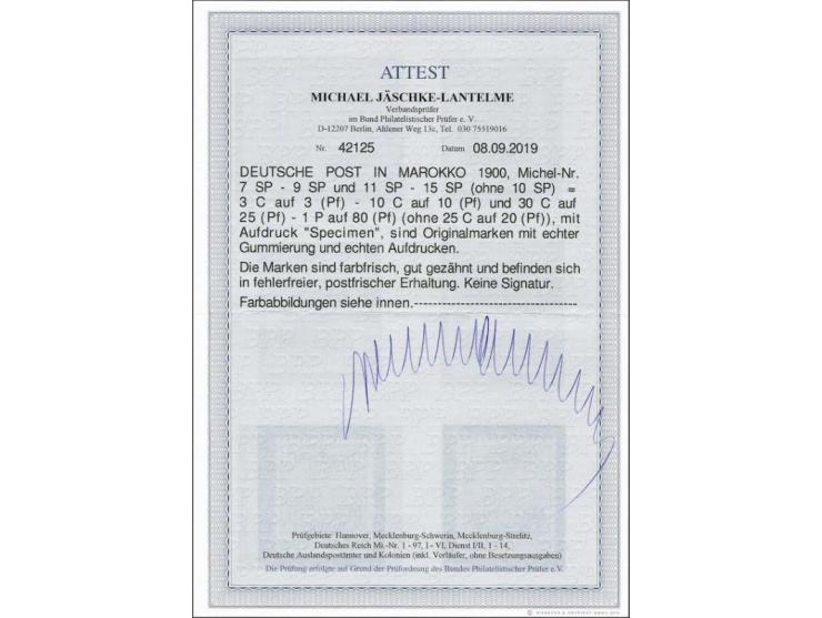 Germania 3 centimos - 10 centimos and 30 centimos - 1 peseta all with specimen overprint, very fine with 2019 Michael Jaschke