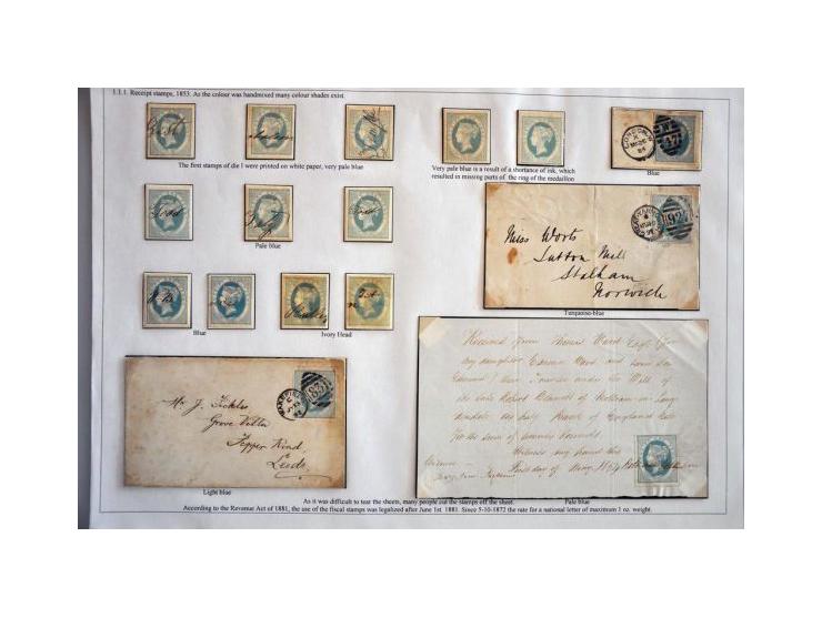 Extensive collection 1d. light blue Die I with the Rectangular Buckle including : Imprimatur, shades, perforation shifts, pel