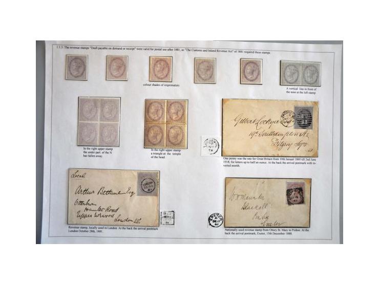 Extensive collection Payable on Demand 1d. reddish lilac with the watermarks Double-lined Anchor (F5) and Single-lined Anchor