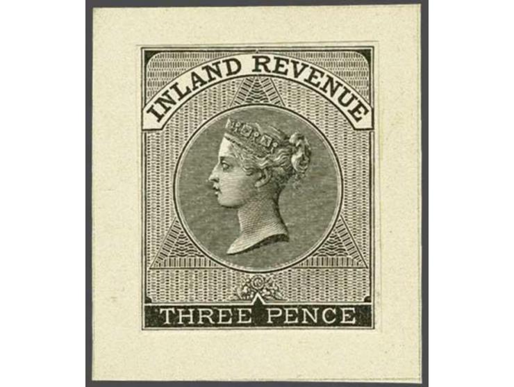 3d. Type L17 Plate Proof Imperf. On thin card with matt finish in black, cat.v. £ 1000  