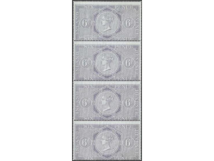 Inland Revenue 6d. reddish lilac (15½x15) watermark single-lined anchor a superb fresh vertical strip of 4. The top stamp sma