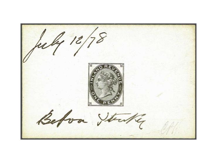 1d. Die Proof (Die 4) in black on glazed card dated July 12/78 and BEFORE HARDENING both in M/S and initialled at lower right