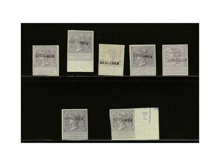 De la Rue essays 1872 a set of 7 standard dies for revenue stamps with blank tablets at base in the nominations of 1d., 2d. (