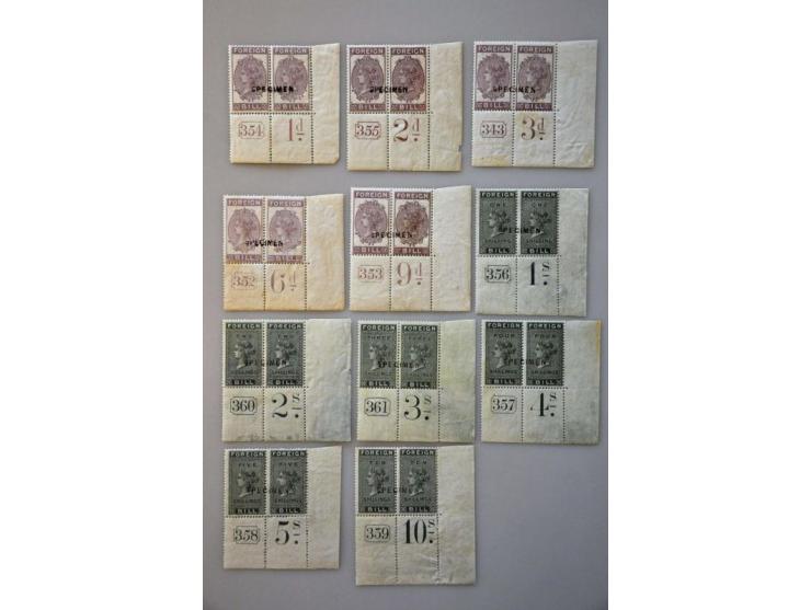 Foreign Bill, 1871 1d. to £5 set of 17 in matching bottom marginal pairs with boxed number and nomination with values below £