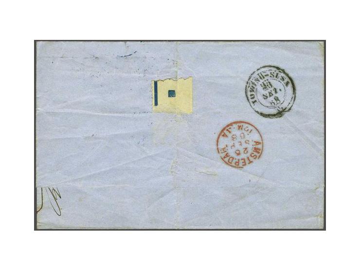 Victor Emanuel 10 centesimi orange brown, 20 centesimi blue en 40 centesimi carmine on cover from Livorno 21-9-1868 over Turi
