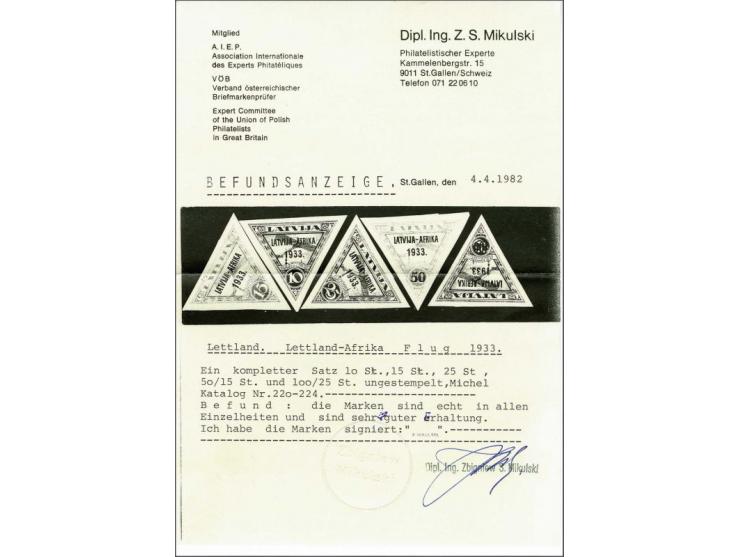 Latvija-Afrika 10 - 100 santimu, very fine with 1982 Zbigniew Mikulski certificate, cat.v. 925 (as **)
