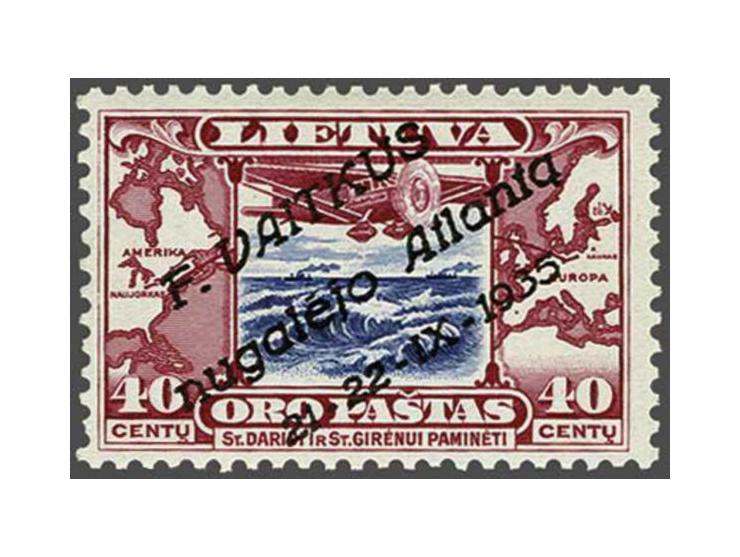 Transatlantic flight of the Lithuanica II 40 centu carmine and blue, very fine, cat.v. 800 (as **)