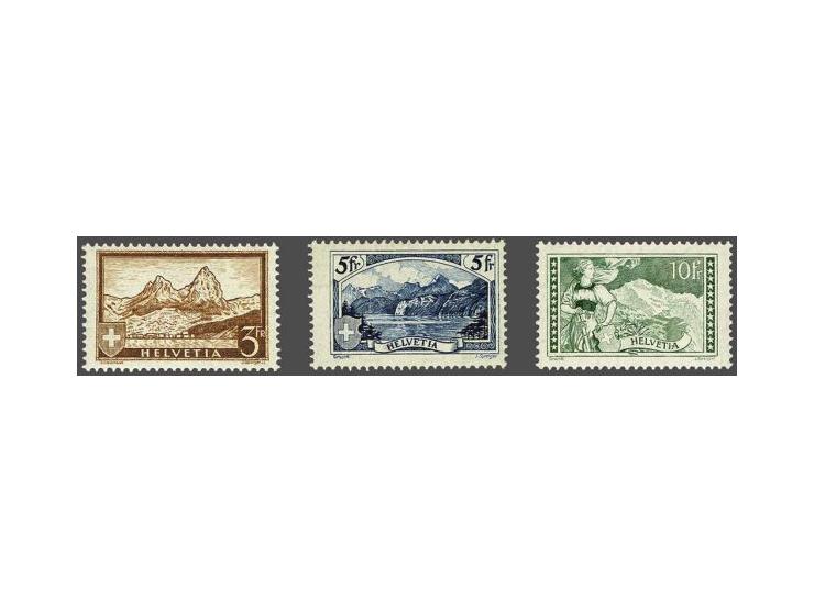Landscapes 3 - 10 francs, very fine unmounted mint (no. 227 some offset at reverse) with 1983 Emil Rellstab certificate, cat.