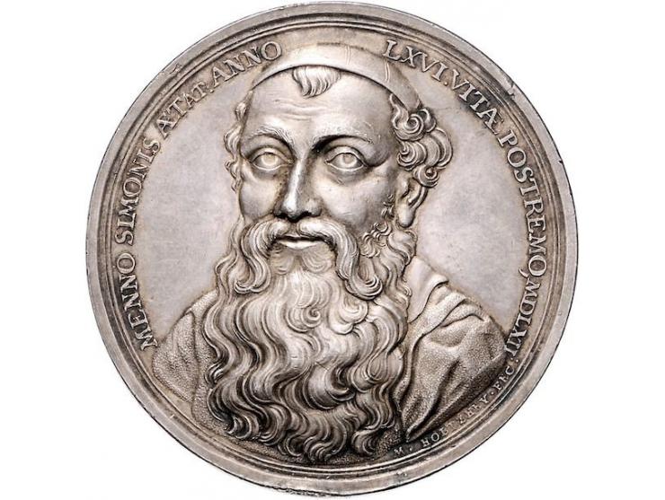 1761, Menno Simonis (Simonz) door Holtzhey, zilver 62,2gr, 54mm, deuk in de rand, overigens zf-pr