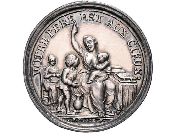 1771, Jubilee seculaire de la Maison des Orphelins Wallons Amsterdam door Ronje, zilver 38mm, opgewreven, overigens pr