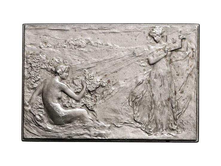 1895, plaquette Fotografie tentoonstelling Amsterdam (brons, 93.6x60mm) en plaquette Fotografie tentoonstelling 1902 Turijn (