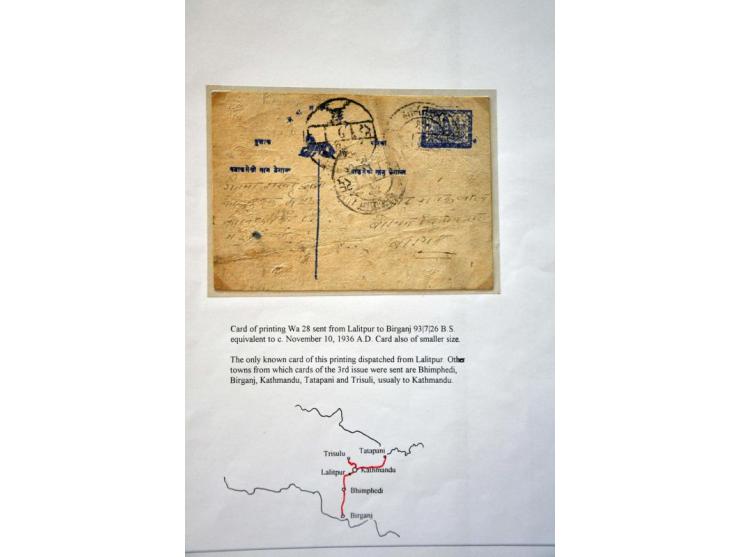 2 postcards 2 paisa blue, Lord Shiwa, used from Lalitpur-Birganj November 1936 and from Trisuli over Kathmandu to Lalitpur Ju