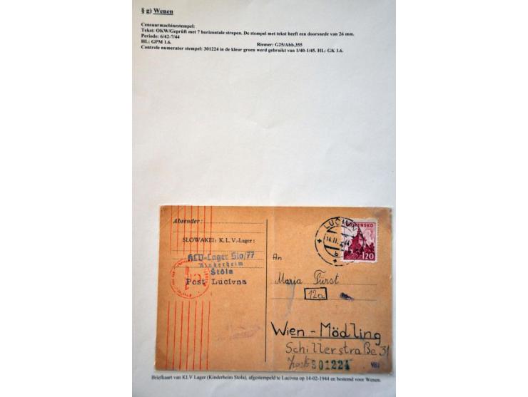 WWII Wien censor 'g', 14 letters and cards from Slovakia 1940-1944, including better censors as Landsmann GP2.1 and labels as