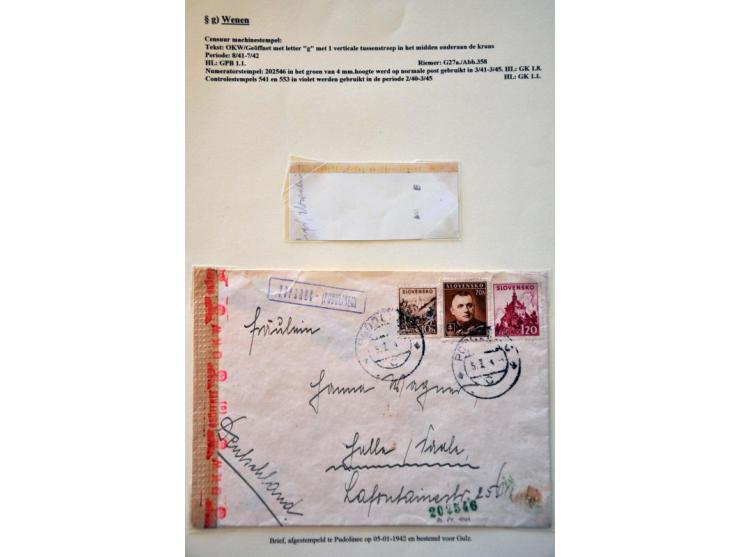 WWII Wien censor 'g', 14 letters and cards from Slovakia 1940-1944, including better censors as Landsmann GP2.1 and labels as