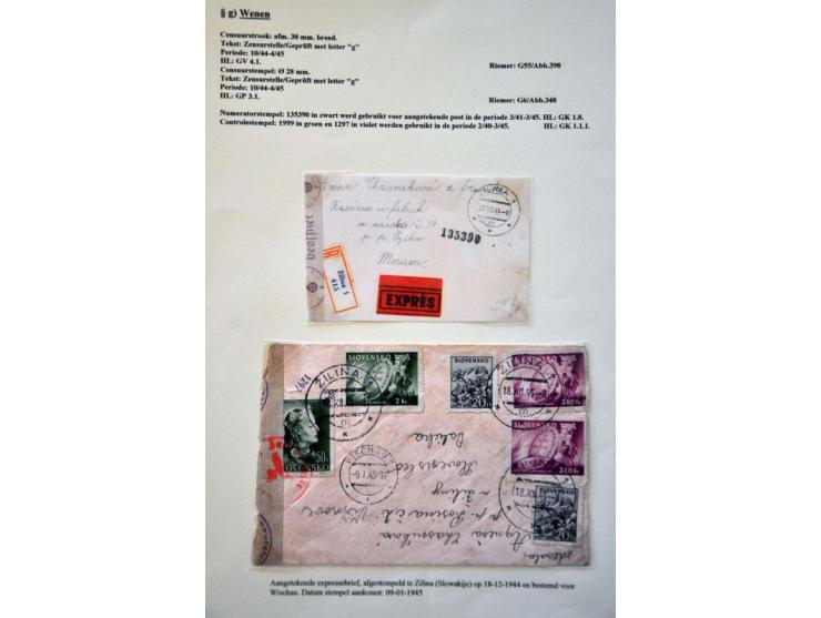 WWII Wien censor 'g', 14 letters and cards from Slovakia 1940-1944, including better censors as Landsmann GP2.1 and labels as