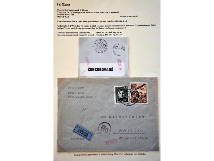 WWII Wien censor 'g', 14 letters and cards from Slovakia 1940-1944, including better censors as Landsmann GP2.1 and labels as